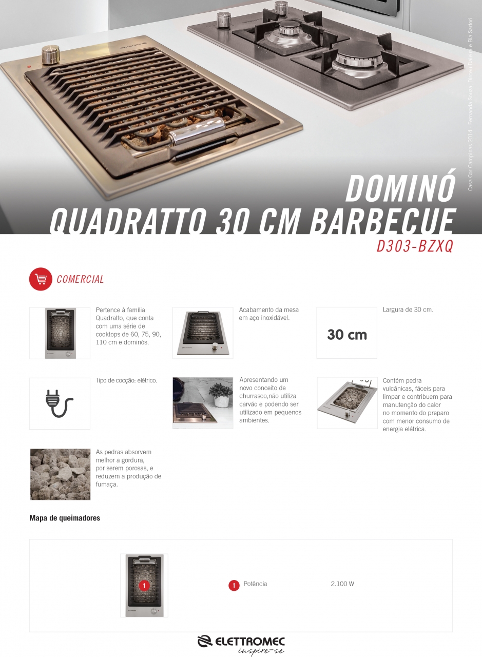Cooktop Elettromec Dominó Quadratto Barbecue Elétrico Inox 30cm 220V DEBQ30XQ2ZEA Espaço